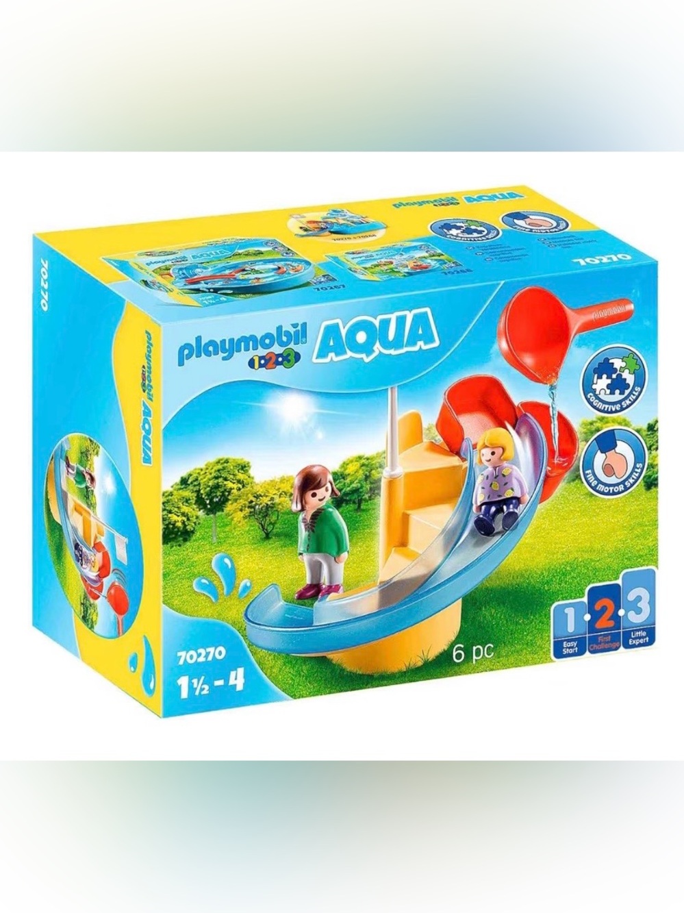 Playmobil 1 2 3 Aqua Water Slide (70270) Blue and Yellow Curved Slide Playset